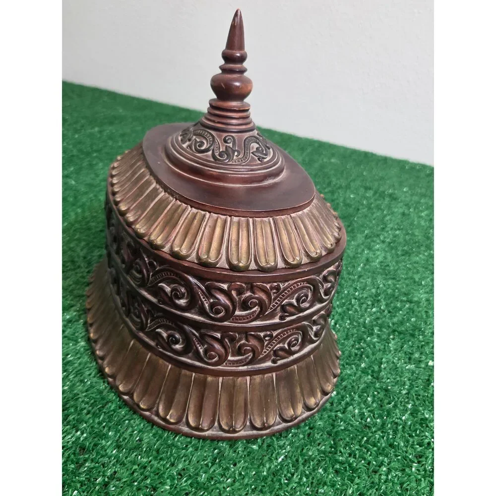 Vintage Ornate Bronze Tone Resin Trinket Box Large Oval Storage Container with